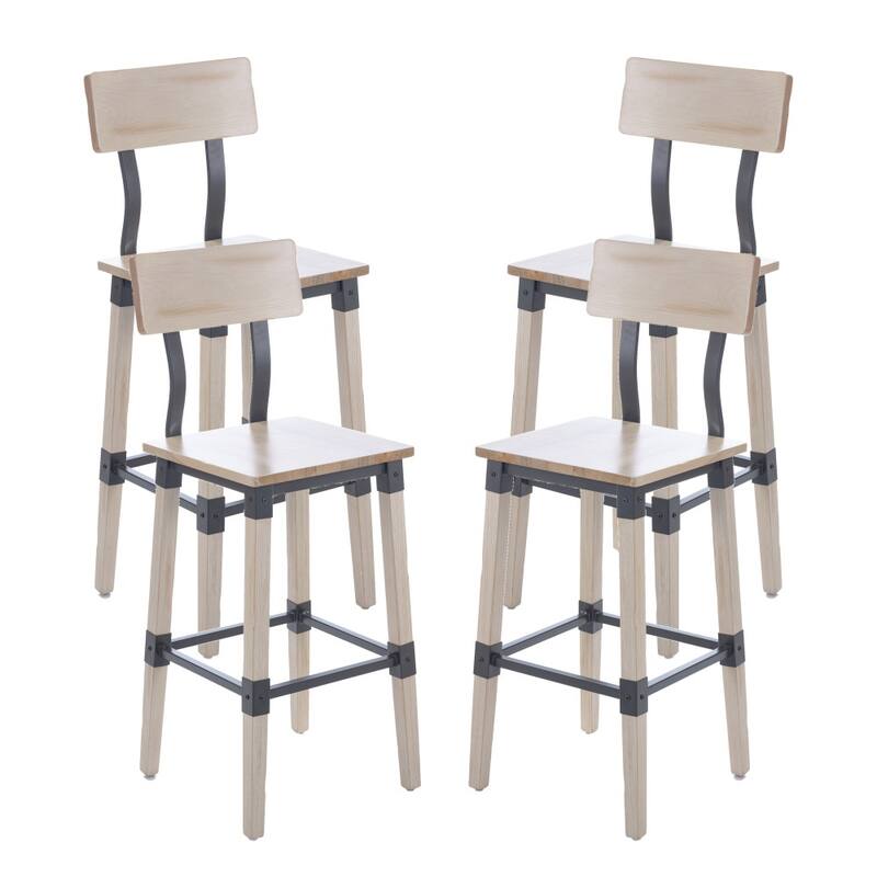 4 Pack Commercial Grade Rustic Industrial Style Wood Dining Barstool - Antique White