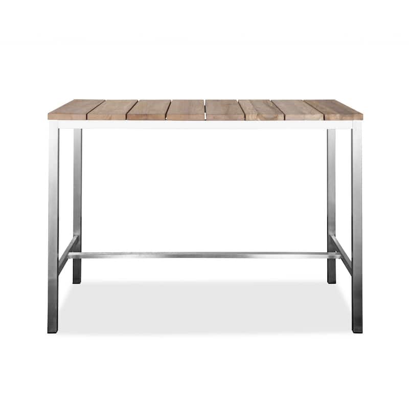 HomeRoots 55" Wood Brown and Silver Solid Wood and Stainless Steel Dining Table
