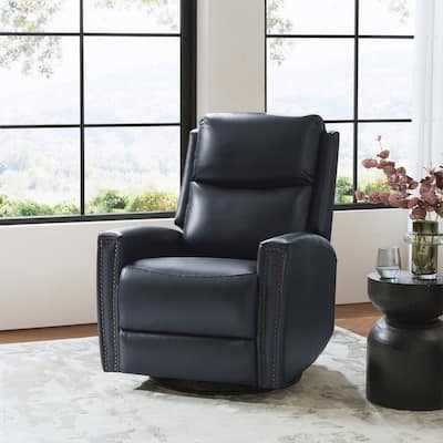Fiacro 30.31"Wide Modern Genuine Leather Wingback Swivel Rocker Recliner with Nailhead Trims