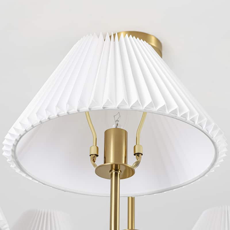 8/5-Light Mid-Century Modern Gold/Black Chandelier with Pleated Fabric Lampshades Hanging Light for Living Room, Dining Room