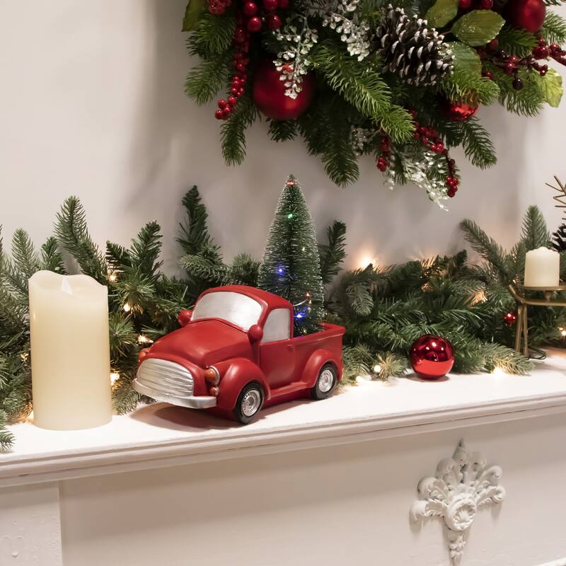 10" Red Vintage Truck With LED Lighted Christmas Tree Decoration