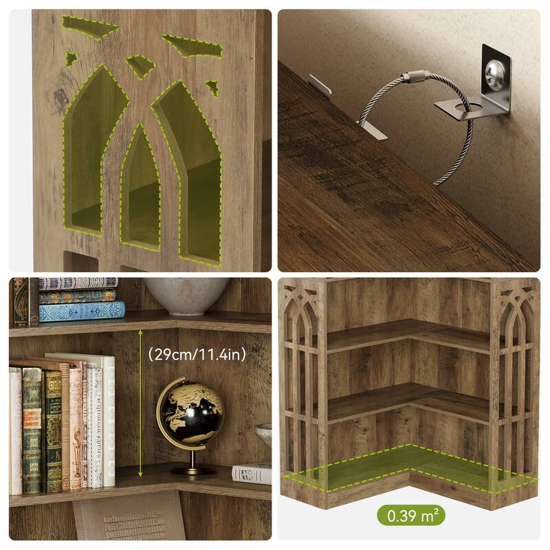 6-Tier Corner Shelf, 75.2" Tall Corner Bookshelf and Bookcase