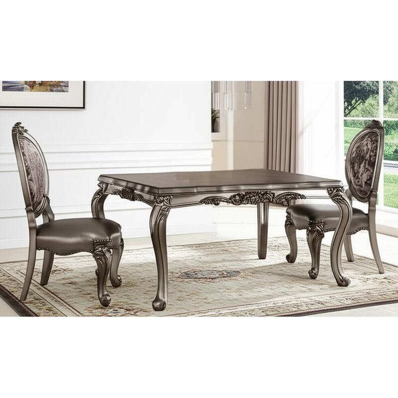 HomeRoots Set of Two Silver and Platinum Upholstered Faux Leather And Solid Wood King Louis Back Dining Side Chairs - Set of 2 - 21.00 in. x 46.00 in.  x 25.00 in. - Silver