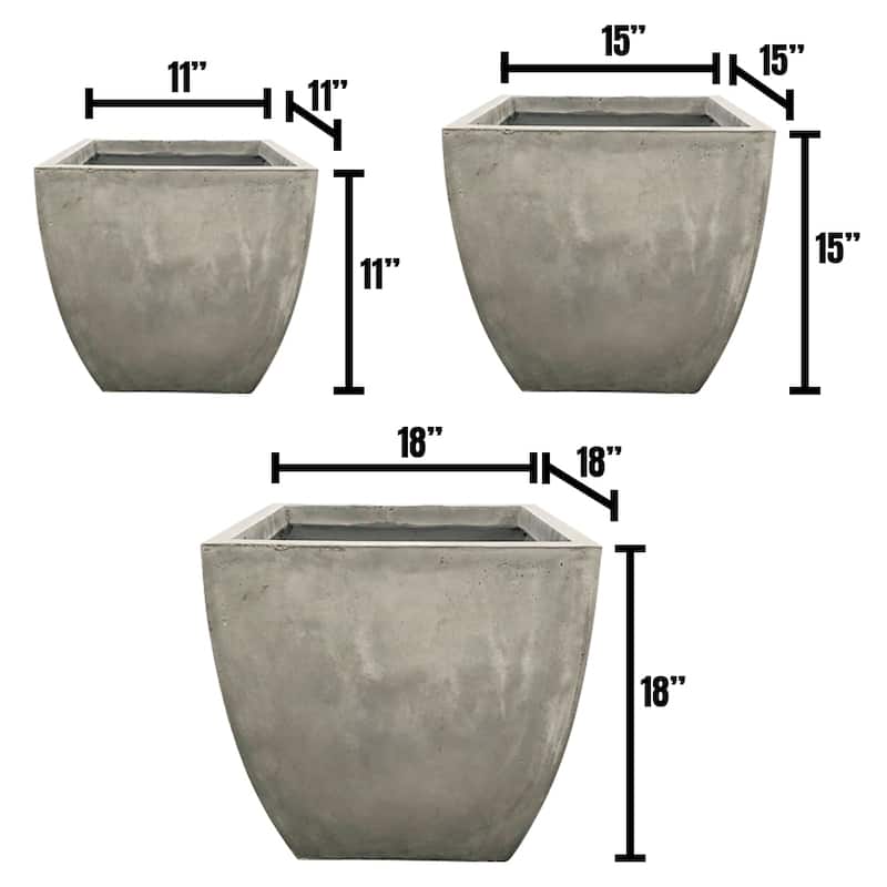 Durx-litecrete Lightweight Concrete Flared Square Light Grey Planter-Set of 3 - 17.7'x17.7'x17.7'