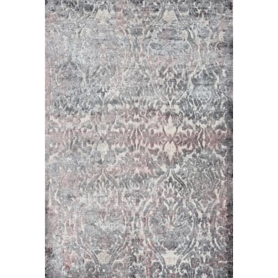 Hand Knotted Oriental Viscose Silk Carpet Modern Floral Greys & Charcoal Abstract Area Rug - 6' 11'' X 5' 6''