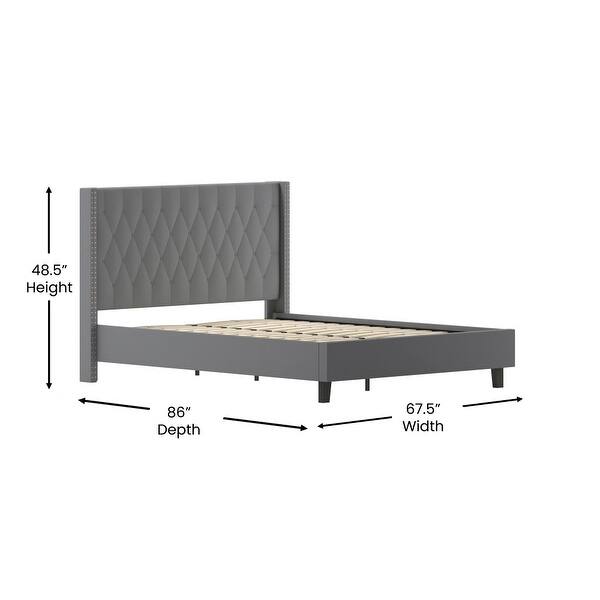 dimension image slide 11 of 16, Tufted Upholstered Nailhead Trim Platform Bed