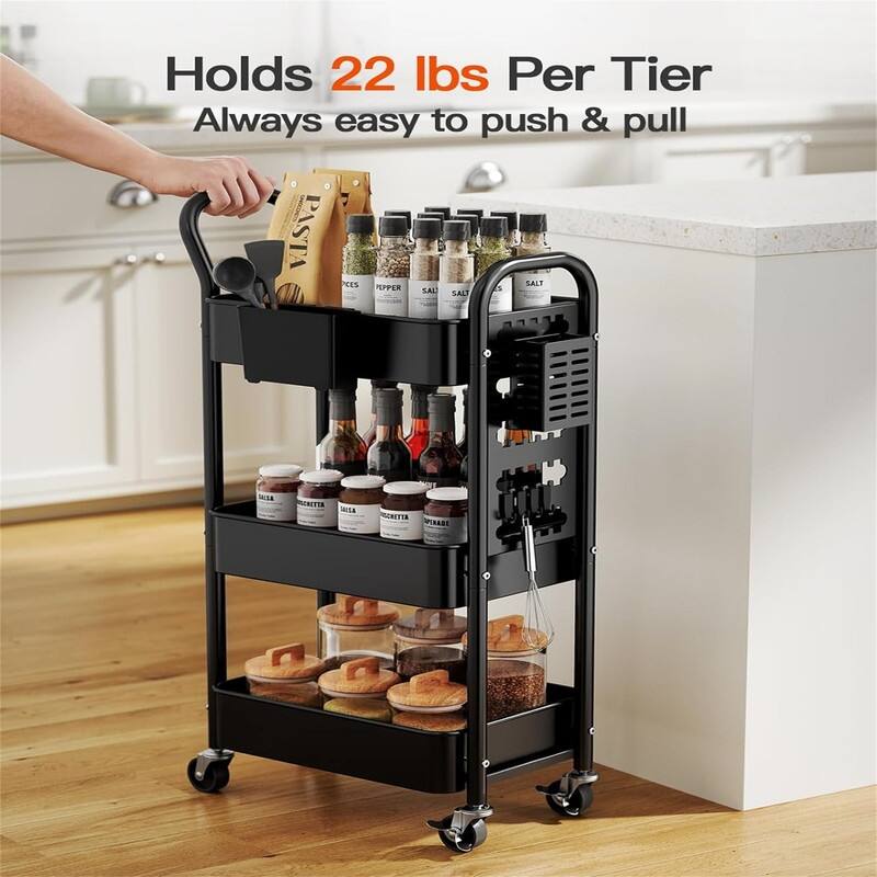 3-Tier Rolling Cart - 11.5"D x 16.93"W x 36.22"H