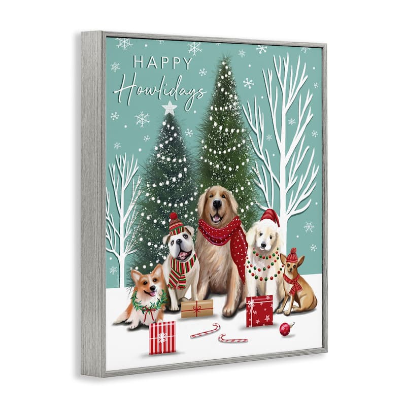 Stupell Festive Winter Dogs Scene Framed Giclee Art Design By Elizabeth Tyndall