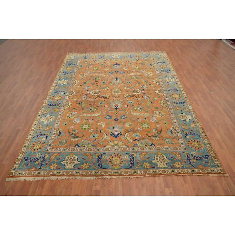 Hand Knotted Oriental 100% Wool Carpet Traditional Floral Oranges & Rust Tabriz Area Rug - 12' 8'' X 9' 3''