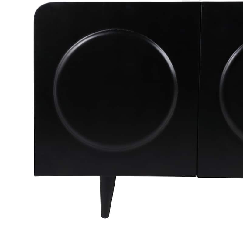 Wood and Oak Veneer Cabinet with Circular Panel Design - 63" Black - 63" x 15" x 30"