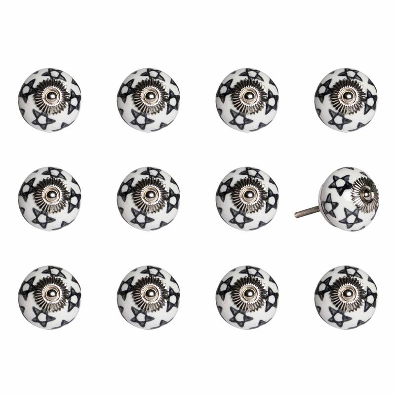 12 Pack Ceramic Round Drawer Knobs with Silver Finish and Flower Design Cabinet Pull Handles - 1.5" X 1.5" X 1.5"