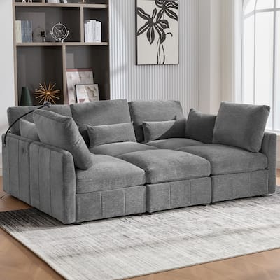 Versatile Sectional Sofa with Movable Ottoman, USB Ports & Phone Holder by Harper&Bright Designs
