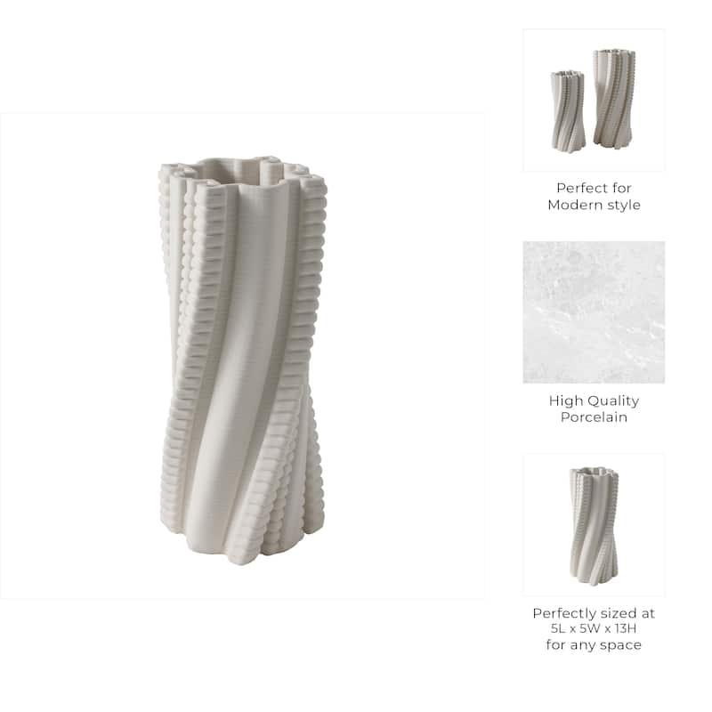 Modern Porcelain Vase Twisted Ribbed Texture and Art-Inspired Design