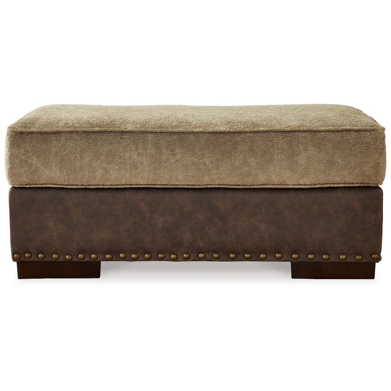 Srie 44 Inch Ottoman, Nailhead Trim, Plush, Faux Leather, Dual Tone Brown