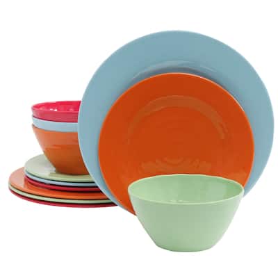Gibson Color Burst 12 Piece Dinnerware Set in 4 Solid Assorted Colors