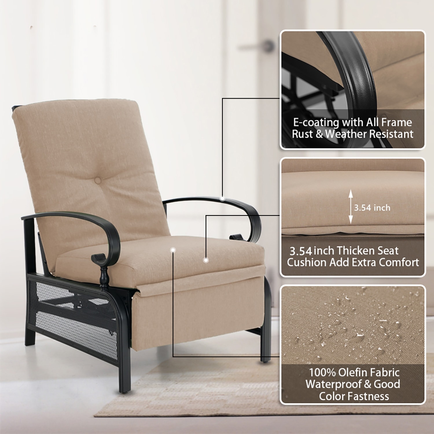 MAISON ARTS Adjustable Recliner Lounge Chair with Bistro Table  -image