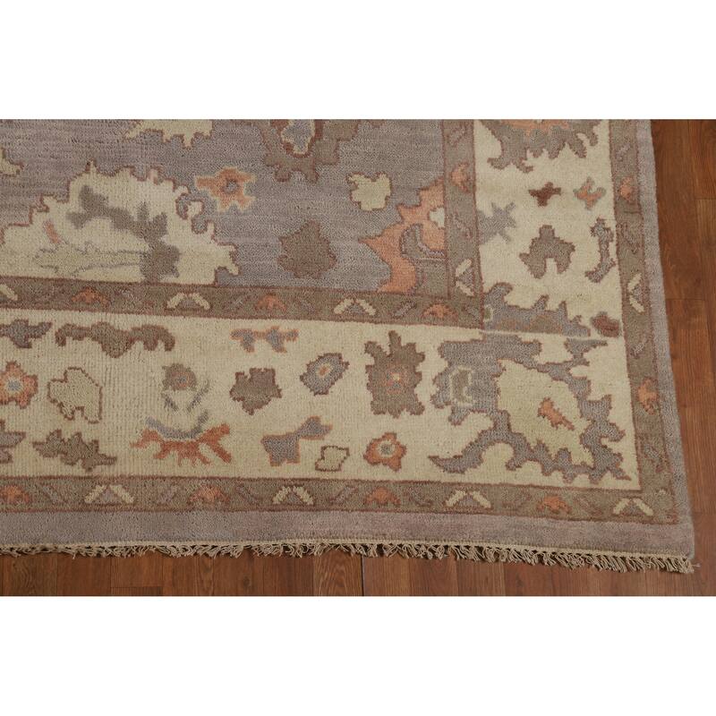 Floral Gray Oushak Indian Area Rug Hand-Knotted Wool Carpet - 9'2" x 12'0"