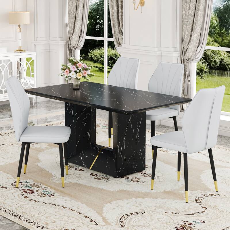 Modern 5-Piece Dining Set with Rectangular Table & Widened Backrest Chairs