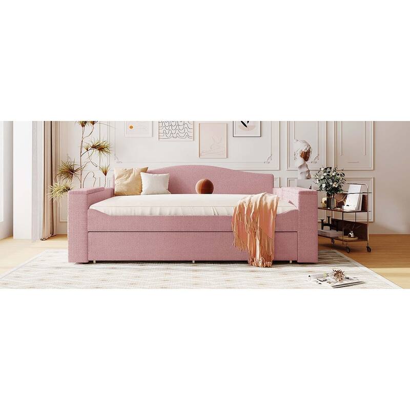 Daybed with Storage Armrests, Trundle & Latest Integrated Bluetooth Audio System