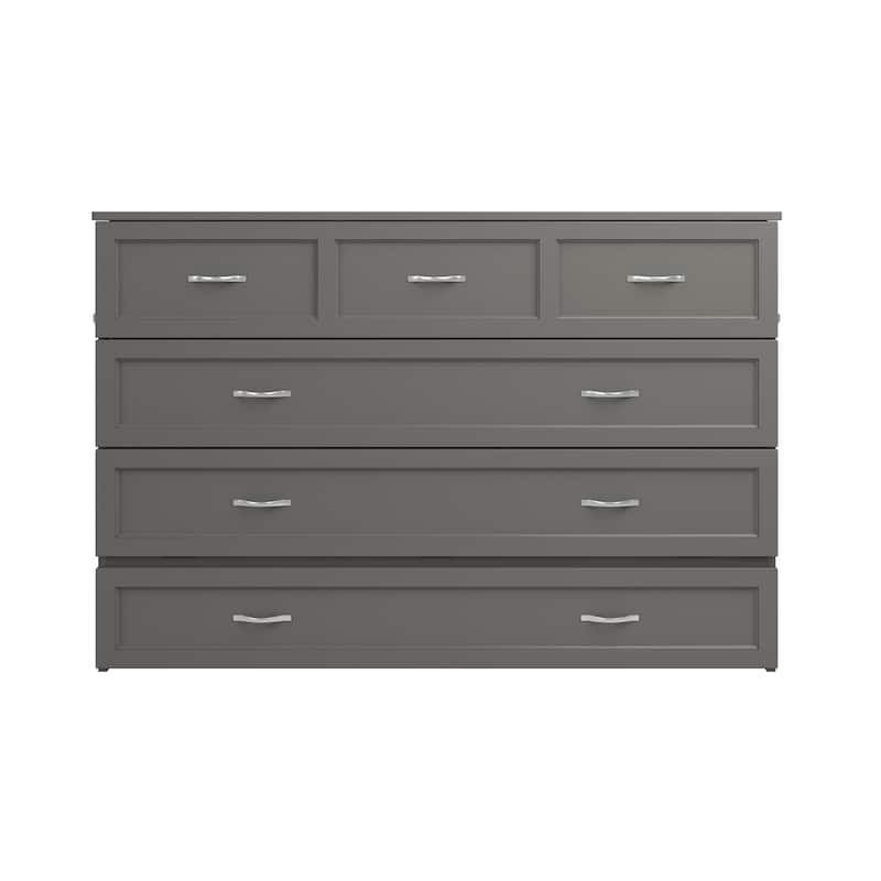 Northfield Queen Murphy Bed Chest with 6" Mattress, Storage Drawer & Built-In Charger in Grey