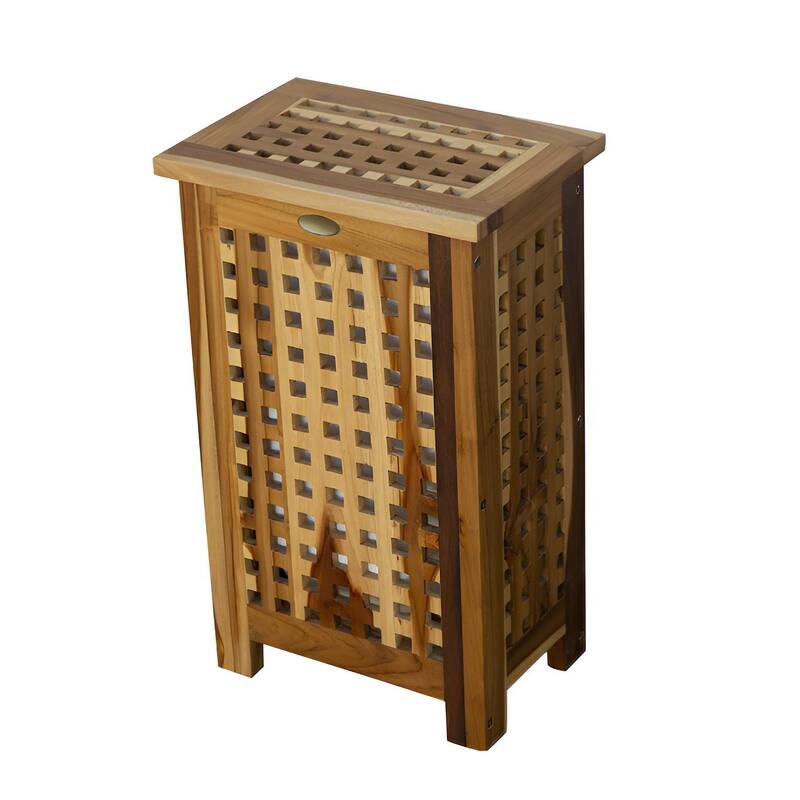 HomeRoots 24" Brown Solid Wood Lattice Laundry Hamper With Lid