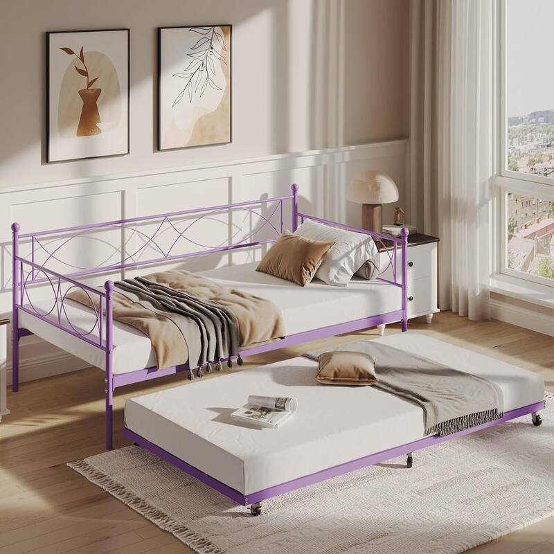 Multifunctional Daybed Set with Pull-Out Trundle, Space-Saving Sofa Bed for Bedroom, Living Room - Purple