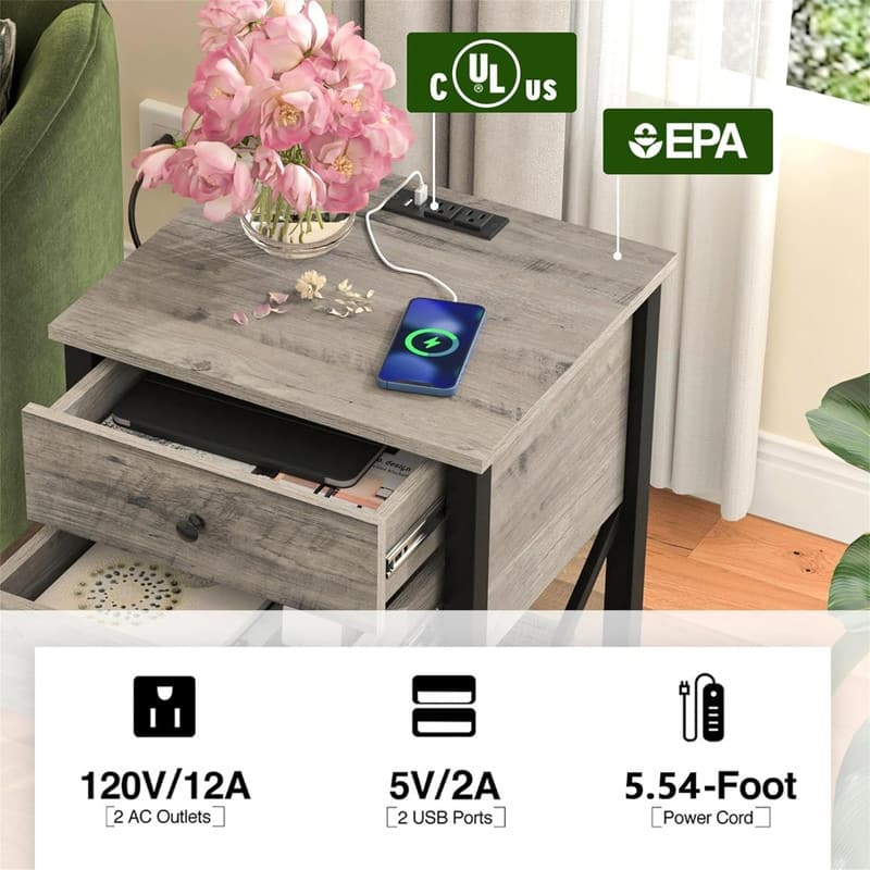 Nightstand with Charging Station and USB Ports
