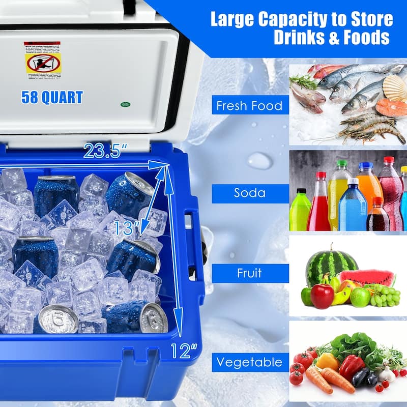 58 Quart Ice Chest Cooler for Camping Fishing Tailgating and Backyard Parties with Drain Plug - 27.5" x15.5" x16" (L x W x H)