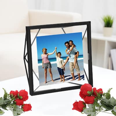 Geometric Metal Square Photo Frame With Frame 6×6Inch Black/Gold