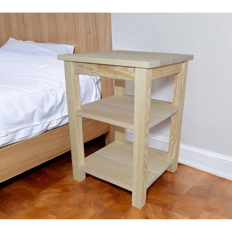 28-Inch Solid Wood Nightstand with 2 Open Shelves