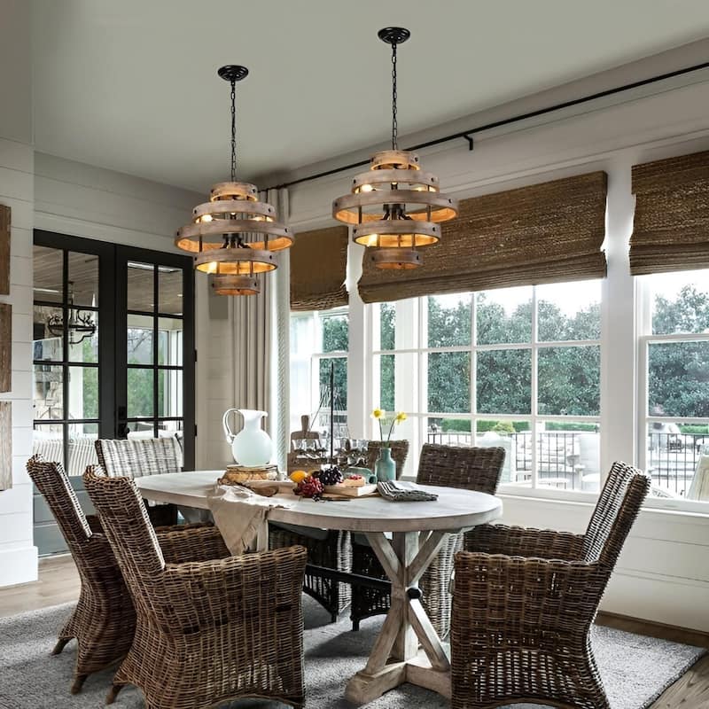 Wooden Rustic Lantern Chandelier, 6-Light Contemporary Pendant Light - N/A