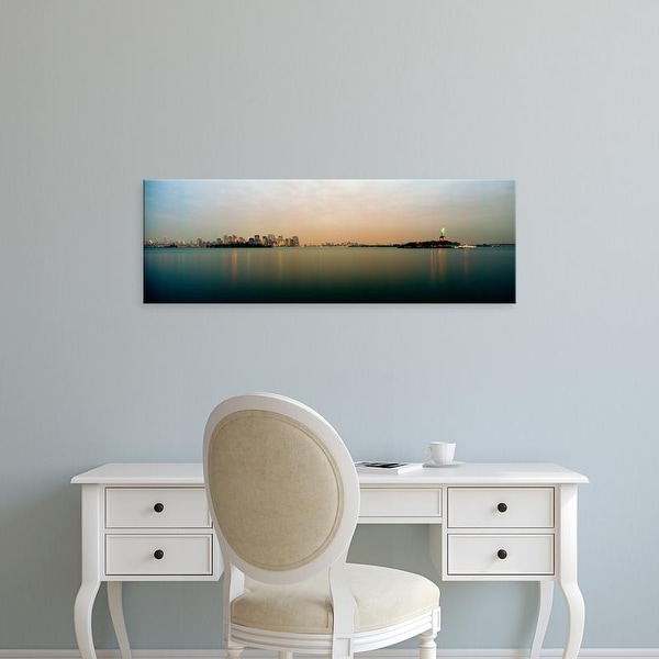 Easy Art Prints Panoramic Image 'River with city skyline, Statue of Liberty, New York Harbor, New York City' Canvas Art