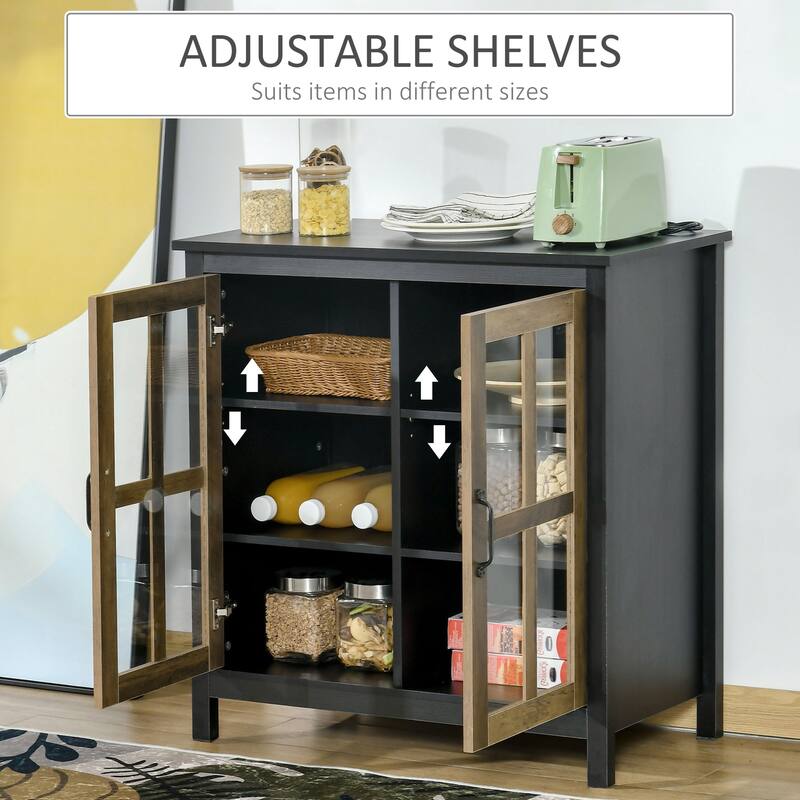 HOMCOM Kitchen Sideboard, Glass Door Buffet Cabinet, Accent Cupboard with Adjustable Storage Shelf for Living Room