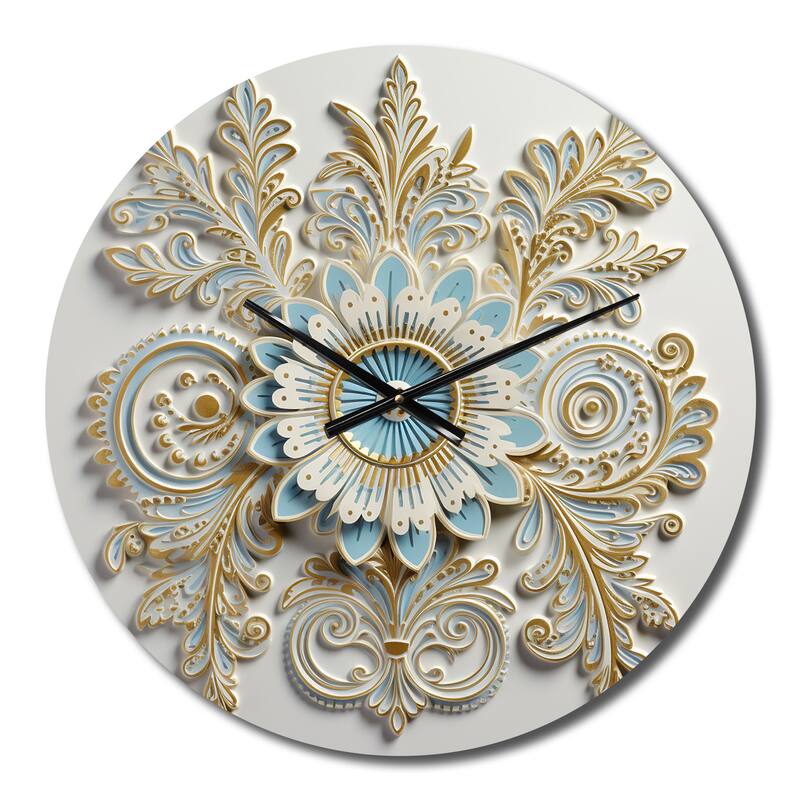 Designart "White Blue Stylish Boho Floral Arrangements" Abstract Botanicals Oversized Wall Clock