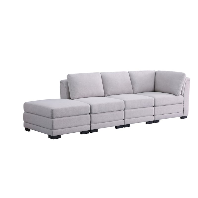Upholstered Reversible Modular Sofa with Ottoman in Light Gray