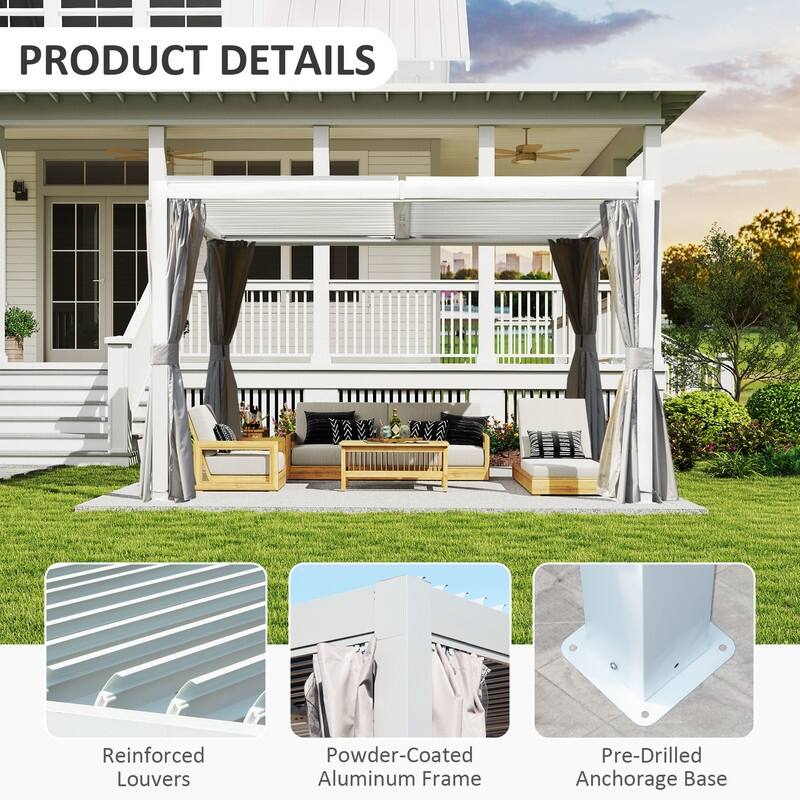 Domi Louvered Pergola 10' x 10', Aluminum Outdoor Pergola with Adjustable Louvers, Full Aluminum Frame, Built-in Gutter System