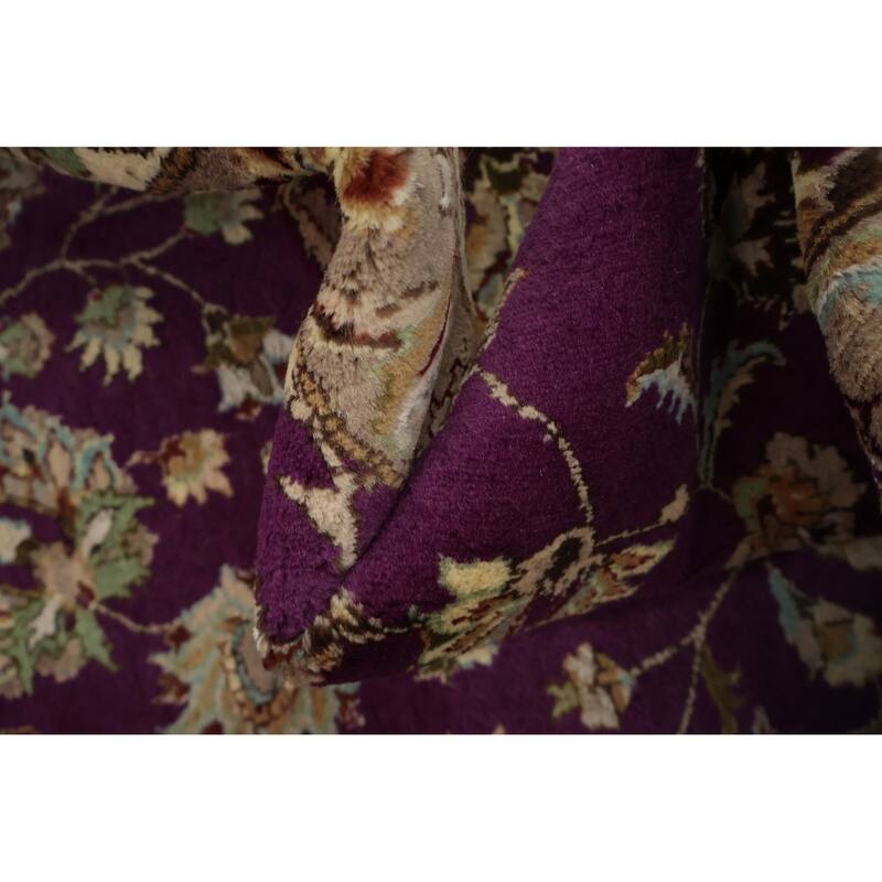 Hand Knotted Oriental Wool & Silk Carpet Traditional All-Over Purples Tabriz Area Rug - 10' 4'' X 8' 1''