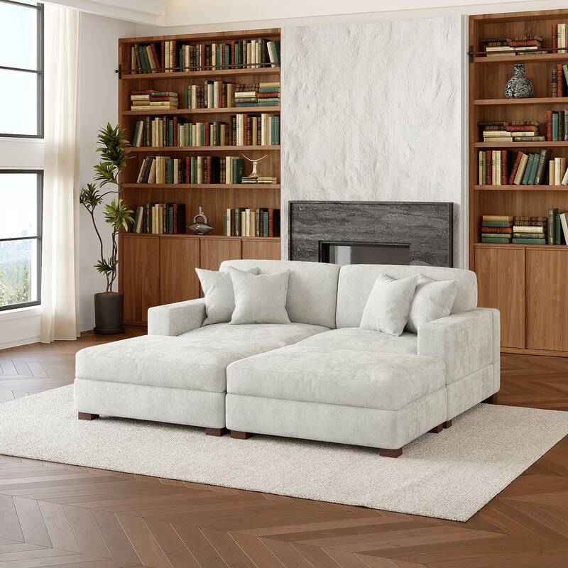 Oversized Chenille Modular Sectional Sofa Conversation Set with 2 Ottomans