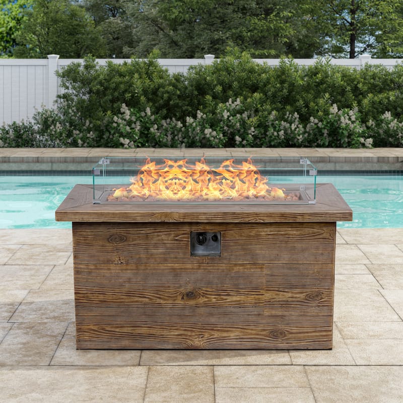 Mariot 48" L x 31" H 50'000 BTU Outdoor Propane Fire Pit Table with Glass Guard and Lava Rocks - Brown