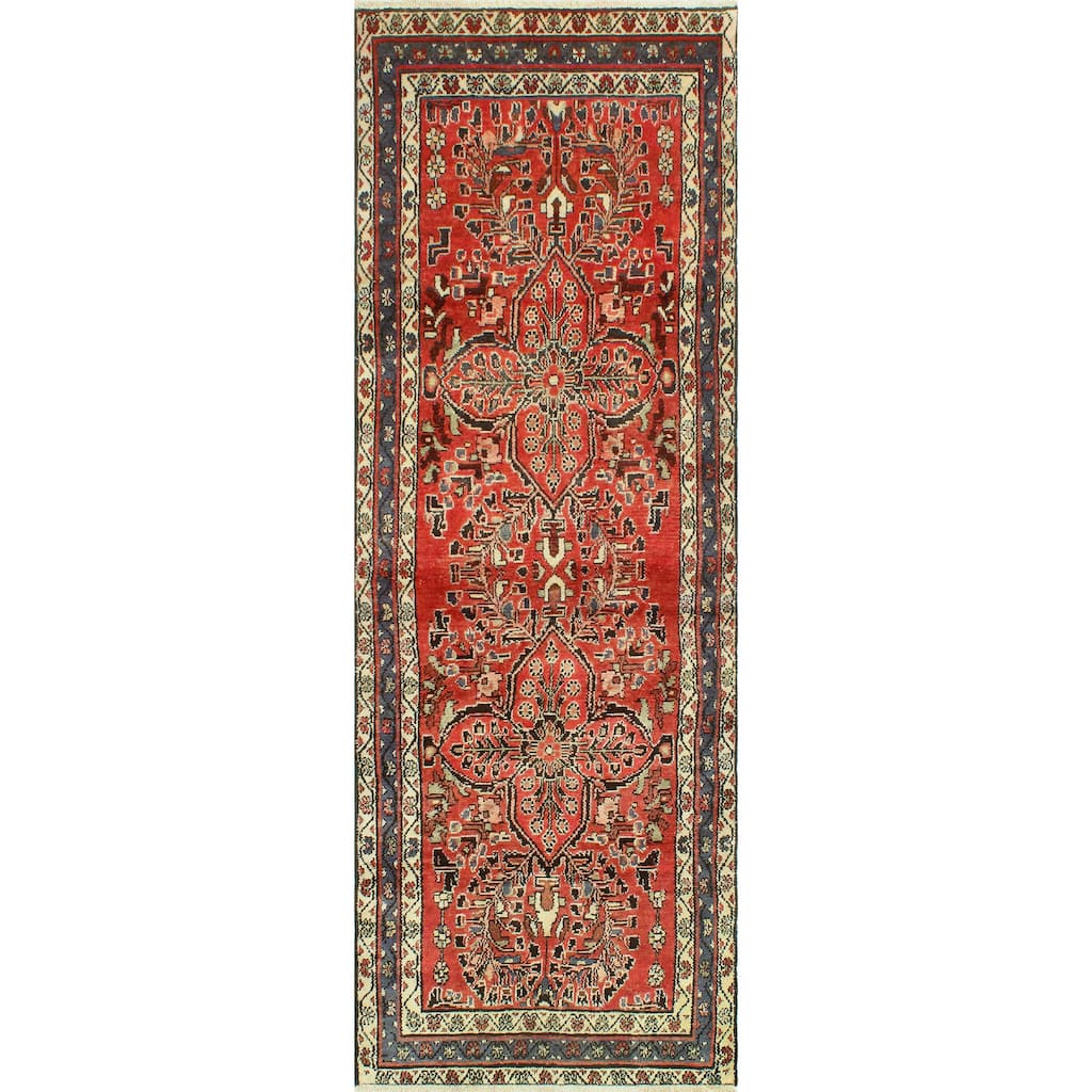 Fine Vintage Distressed Azeem Red/Ivory Runner - 3'6" x 10'2"