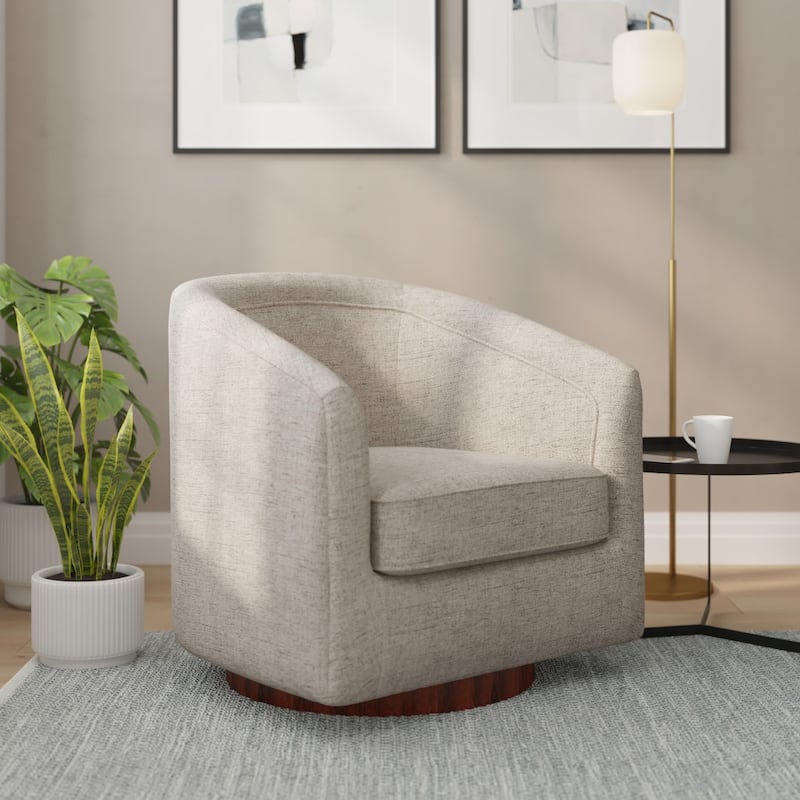 Barrel Accent Chair with 360° Swivel Vinyl Wrapped Base - Cream
