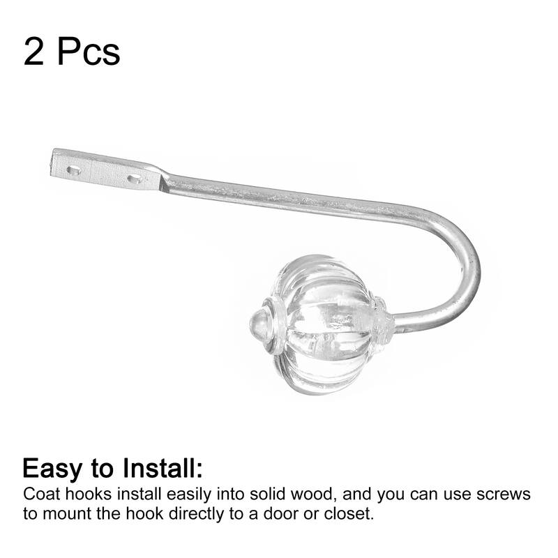 Wall Hooks, 2Pcs - Zinc Alloy Single Prong Acrylic Curtain Holdbacks