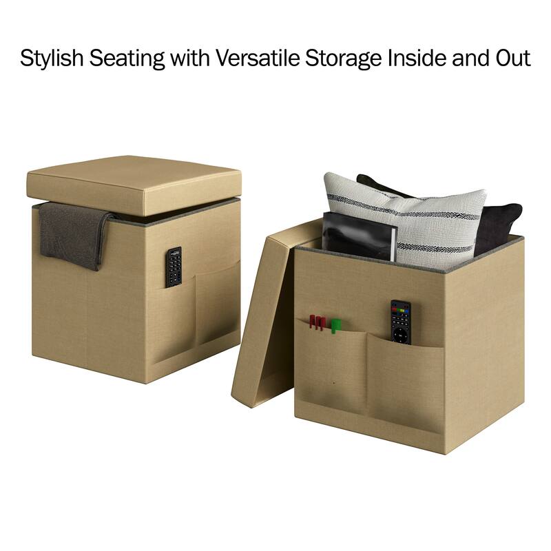 Lavish Home 15 Inch Tuffted Folding Foot Rest Storage Ottoman, Set of 2