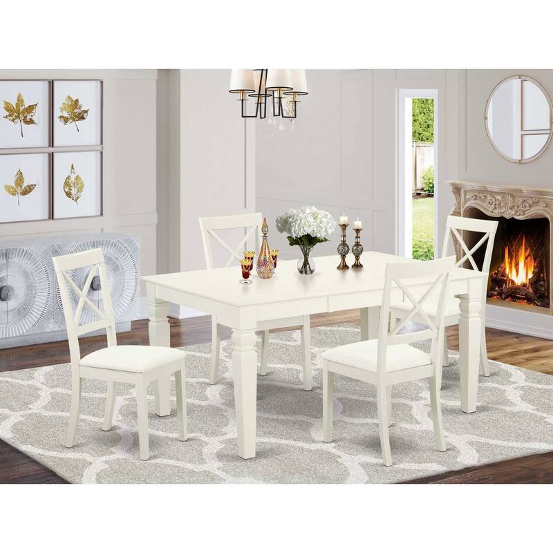 Dining Set 5 Piece - Rectangle Table & 4 Kitchen Chairs - Linen White - HomeStock