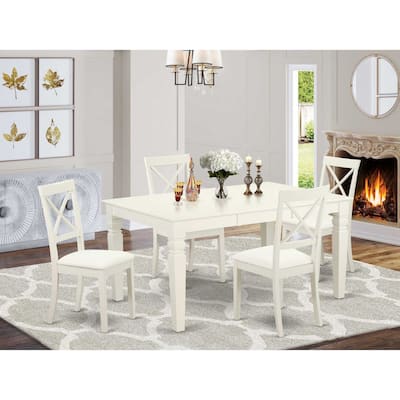 Dining Set 5 Piece - Rectangle Table & 4 Kitchen Chairs - Linen White - HomeStock
