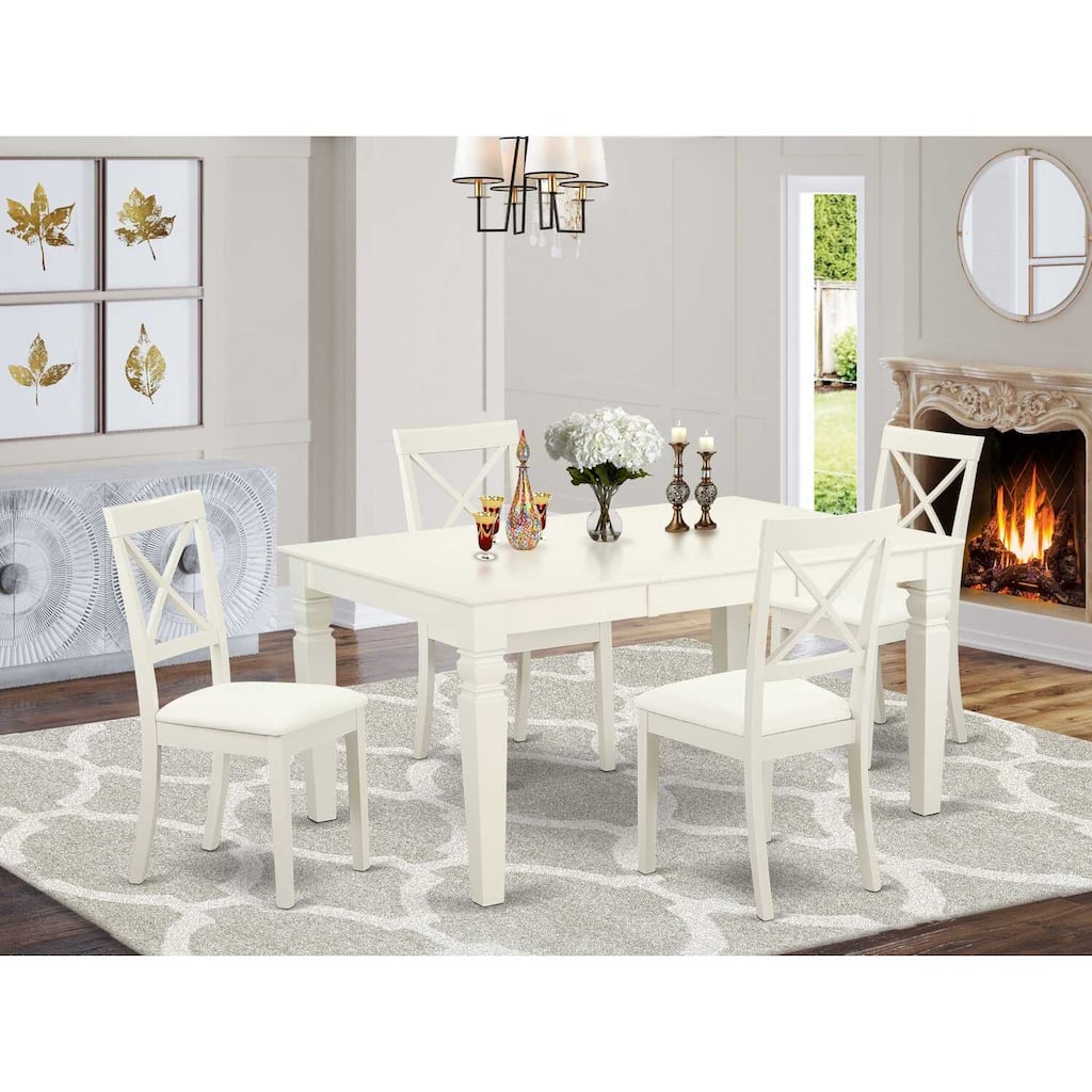 Dining Set 5 Piece - Rectangle Table & 4 Kitchen Chairs - Linen White - HomeStock