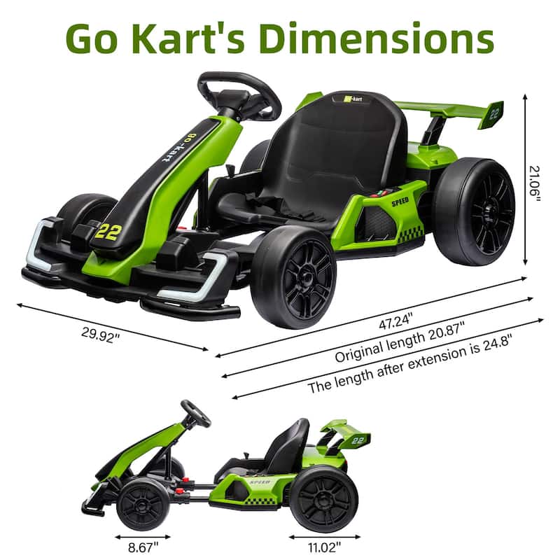 24V Electric Go Kart for Kids, Powerful Drift Kart with 2 * 150W Motors