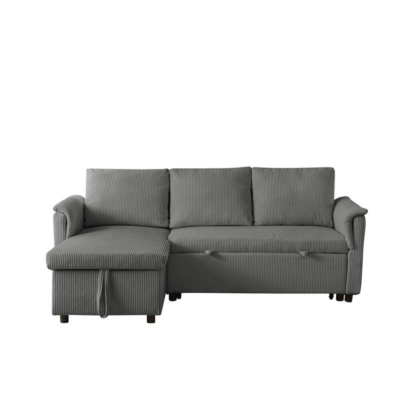 L-Shaped Loveseat Sofa with Chaise, Modular Sectional Couch, Convertible Sleeper Sofa with Pull-Out Bed, Storage