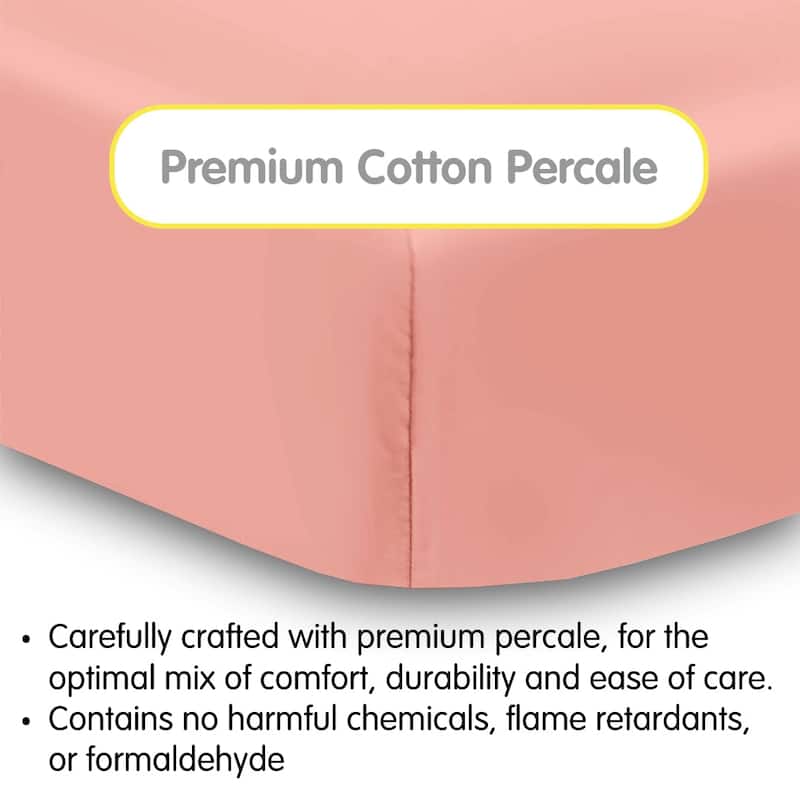 BreathableBaby Cotton Percale Fitted Sheet, For 52" x 28"/132 x 71 cm Crib & Toddler Bed Mattress, Solids (2-Pack)