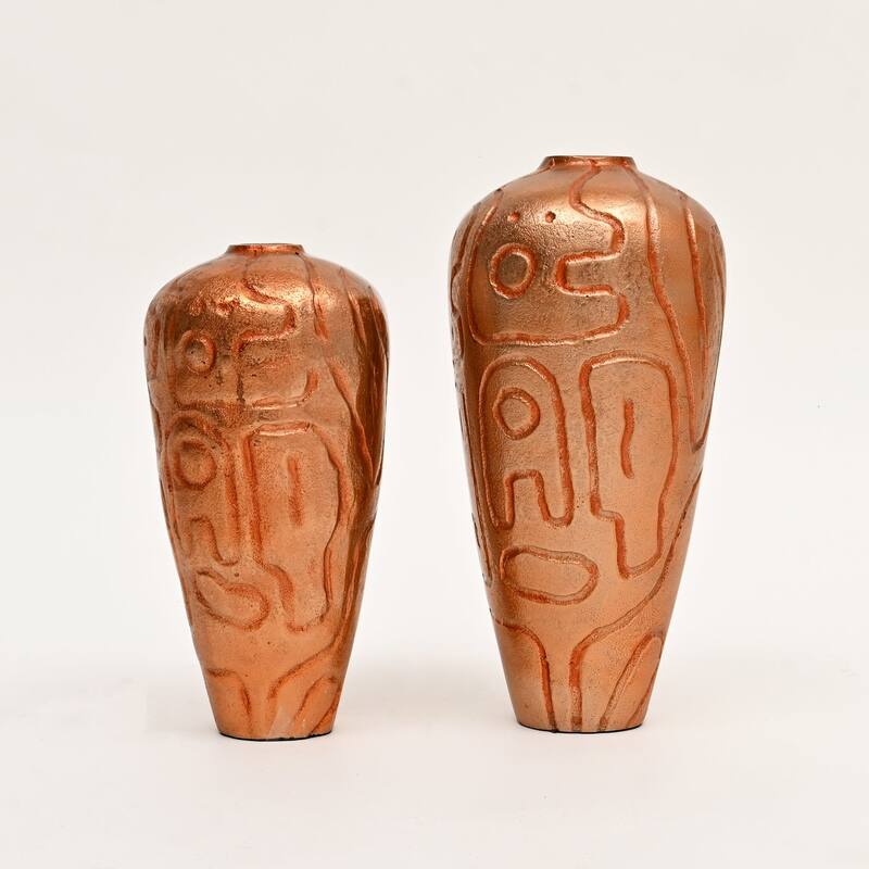Set of 2 Antique Copper Finish Aluminum Vases - Table Decor